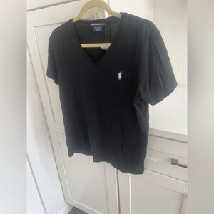 Ralph Lauren Sport 100% Cotton Black V Neck Women's Tee Shirt Top Large L NWT